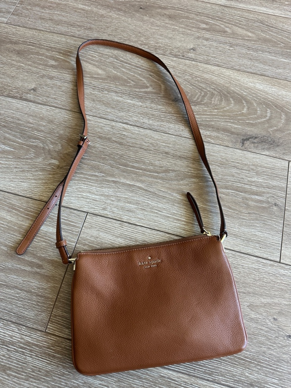 kate spade Brown Pebble Leather Crossbody with Gold Hardware